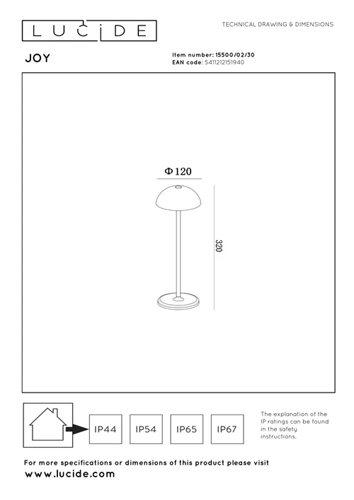 Lucide JOY - wiederaufladbare Tischlampe Innen/Außen - Akku/Batterie - Ø 12 cm - LED Dim. - 1x1,5W 3000K - IP54 - Schwarz - technisch